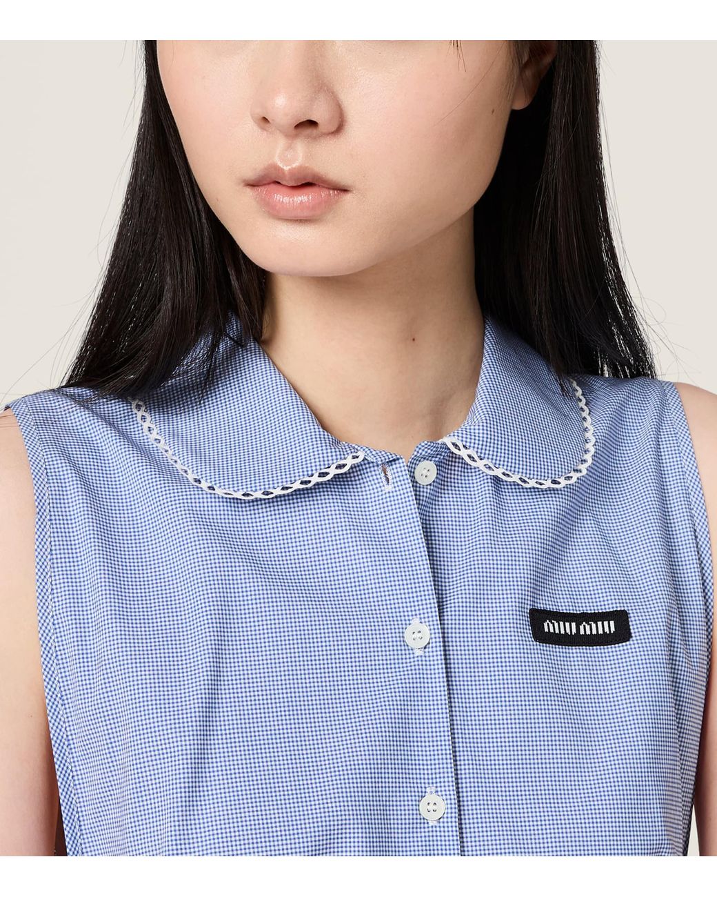 Miu Miu Blue Gingham Check Mini Dress