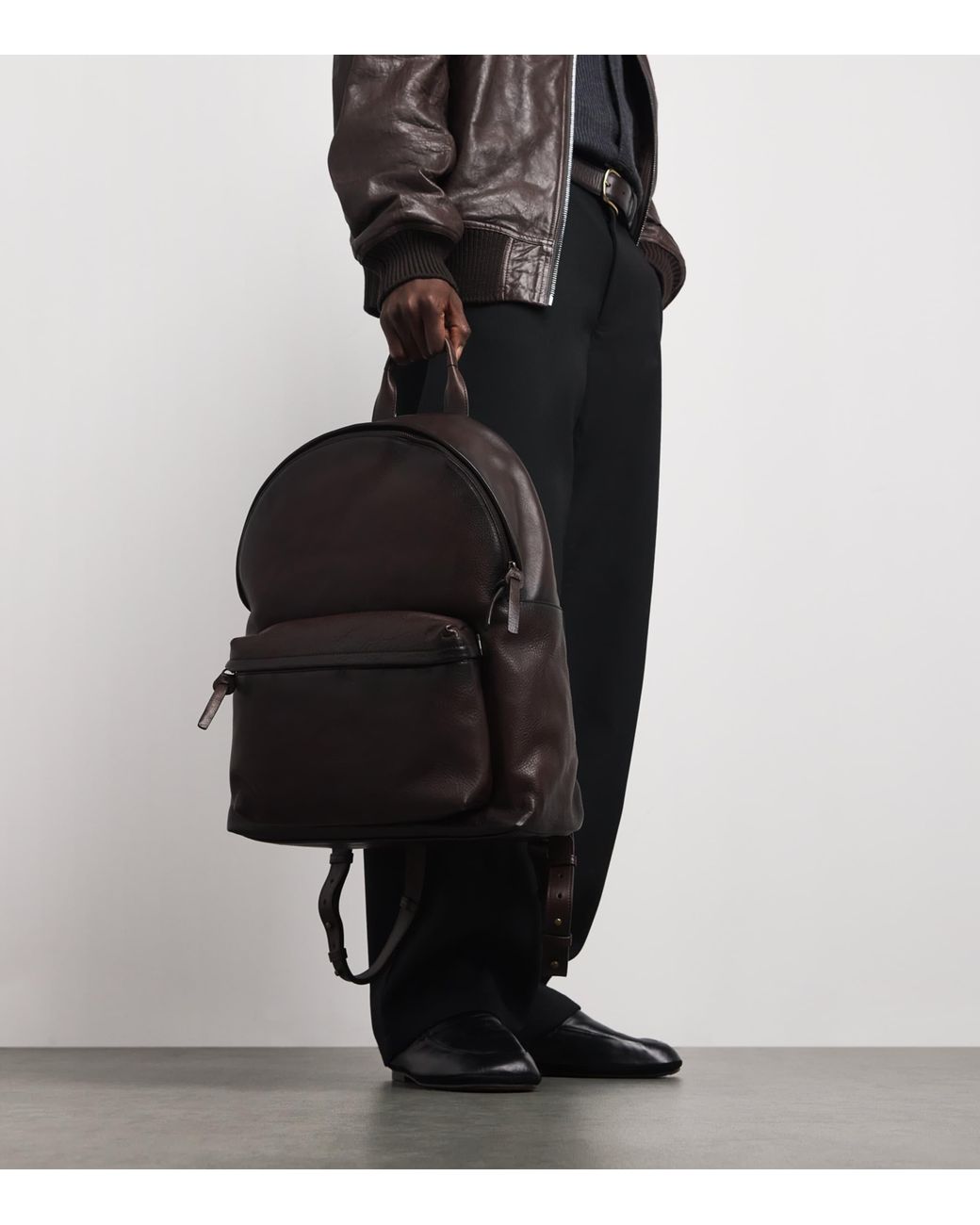 Officine Creative Black Leather Pack Backpack for men