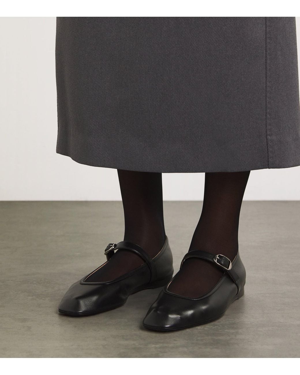 Le Monde Beryl Black Leather Mary Jane Ballet Flats