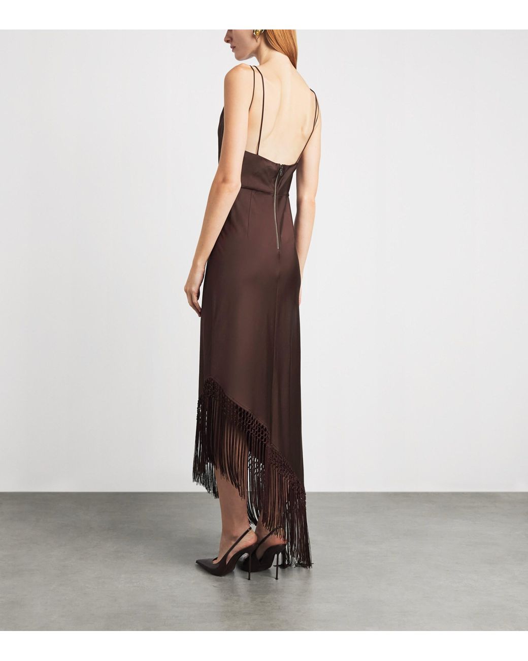Alice + Olivia Brown Fringed Harmony Midi Dress