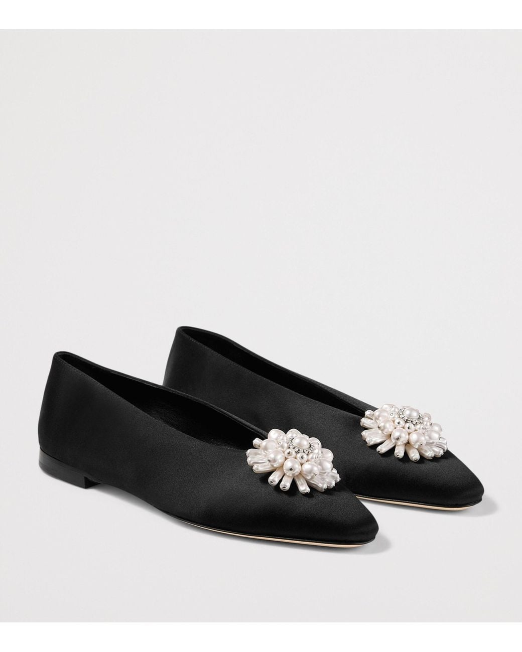 Jimmy Choo Black Ines Satin Pearl-Embellished Flats