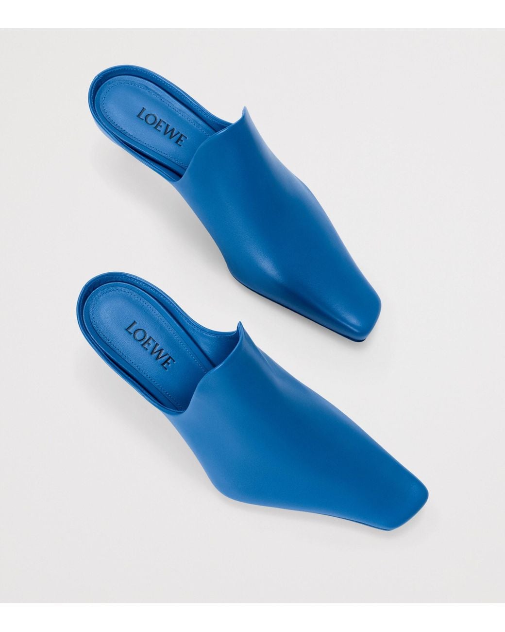 Loewe Blue Lambskin Emily Heeled Mules 45
