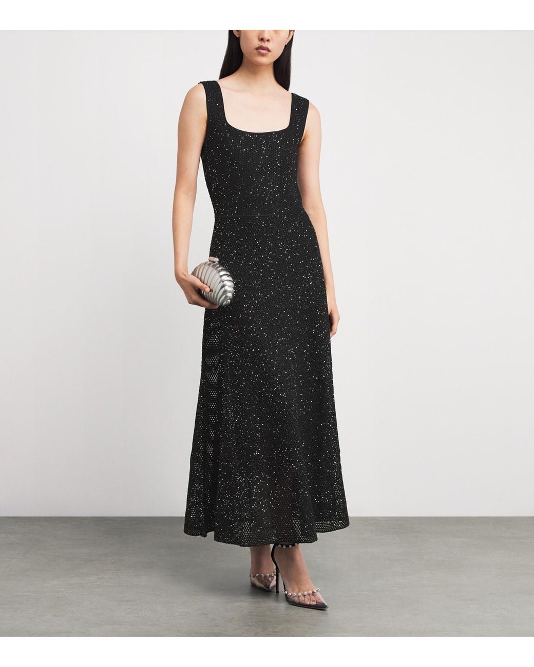 Maje Black Knitted Rhinestone Maxi Dress