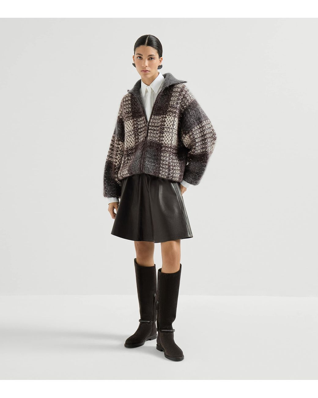 Brunello Cucinelli Gray Knitted Check Jacket
