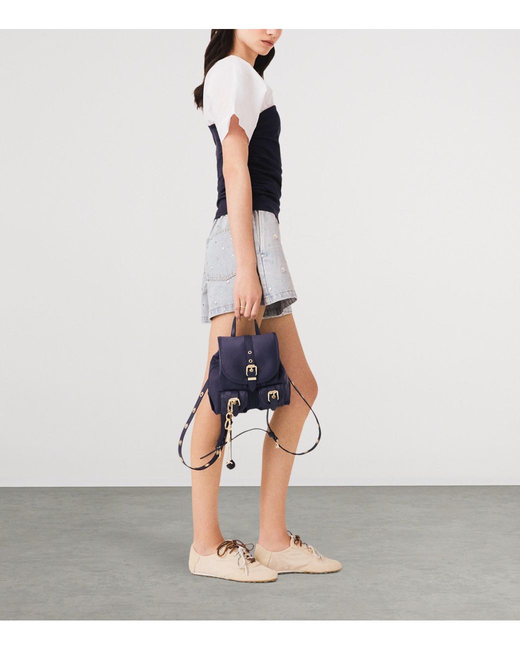 Maje Blue Cotton Gathered T-Shirt