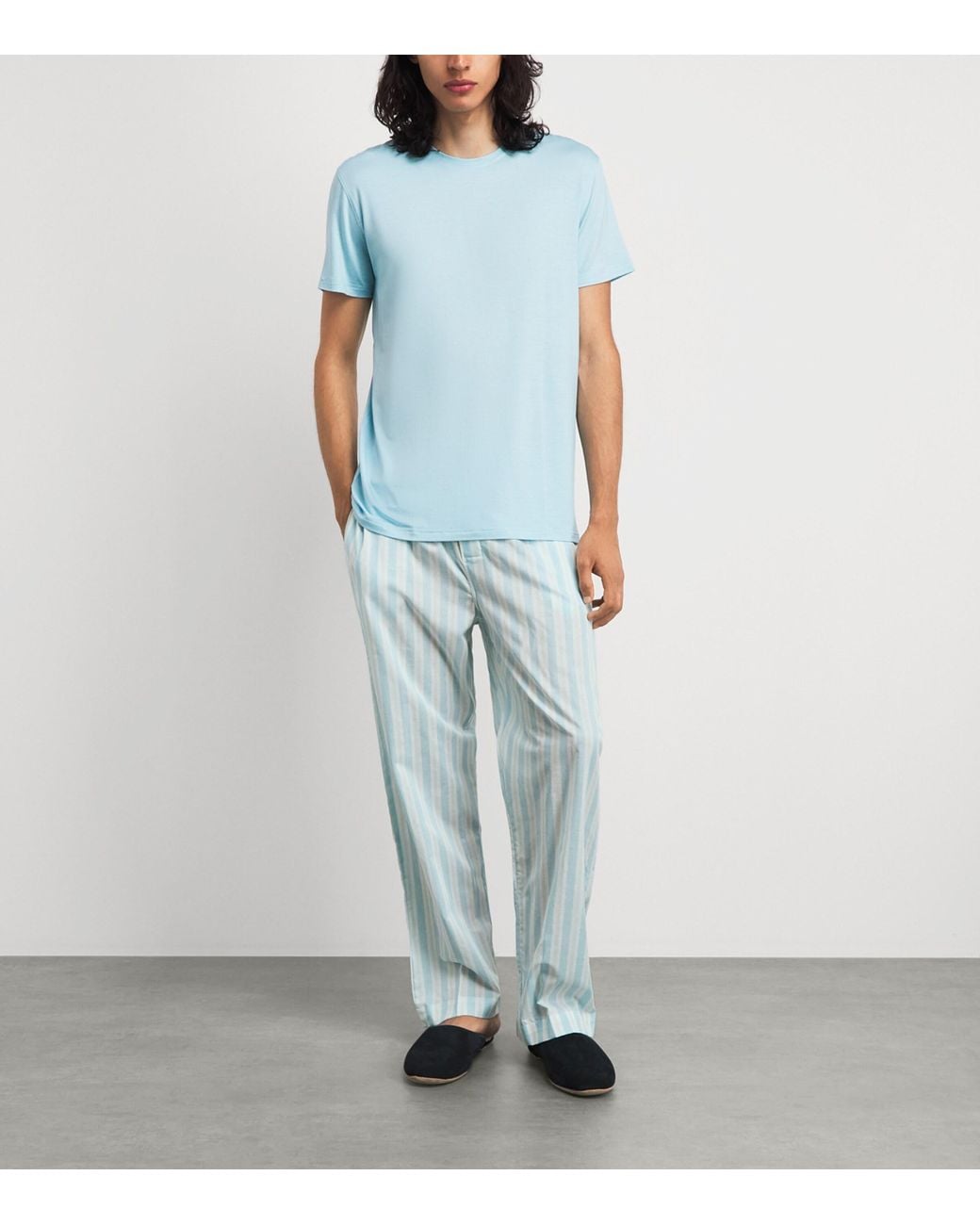 Derek Rose Blue Cotton Amalfi Lounge Trousers for men