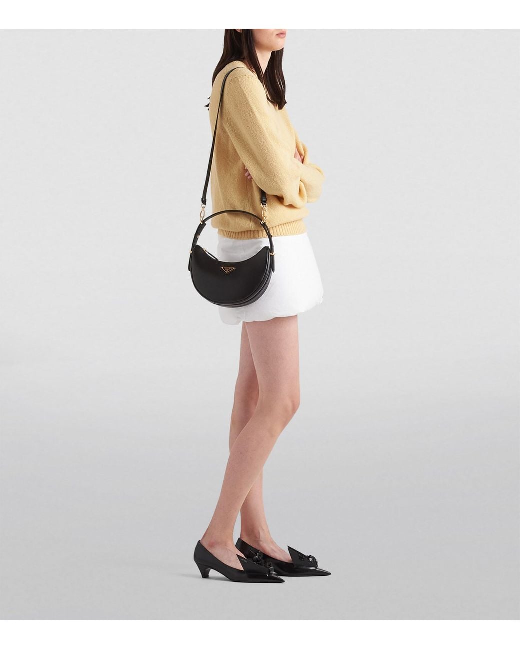 Prada Black Leather Arqué Shoulder Bag