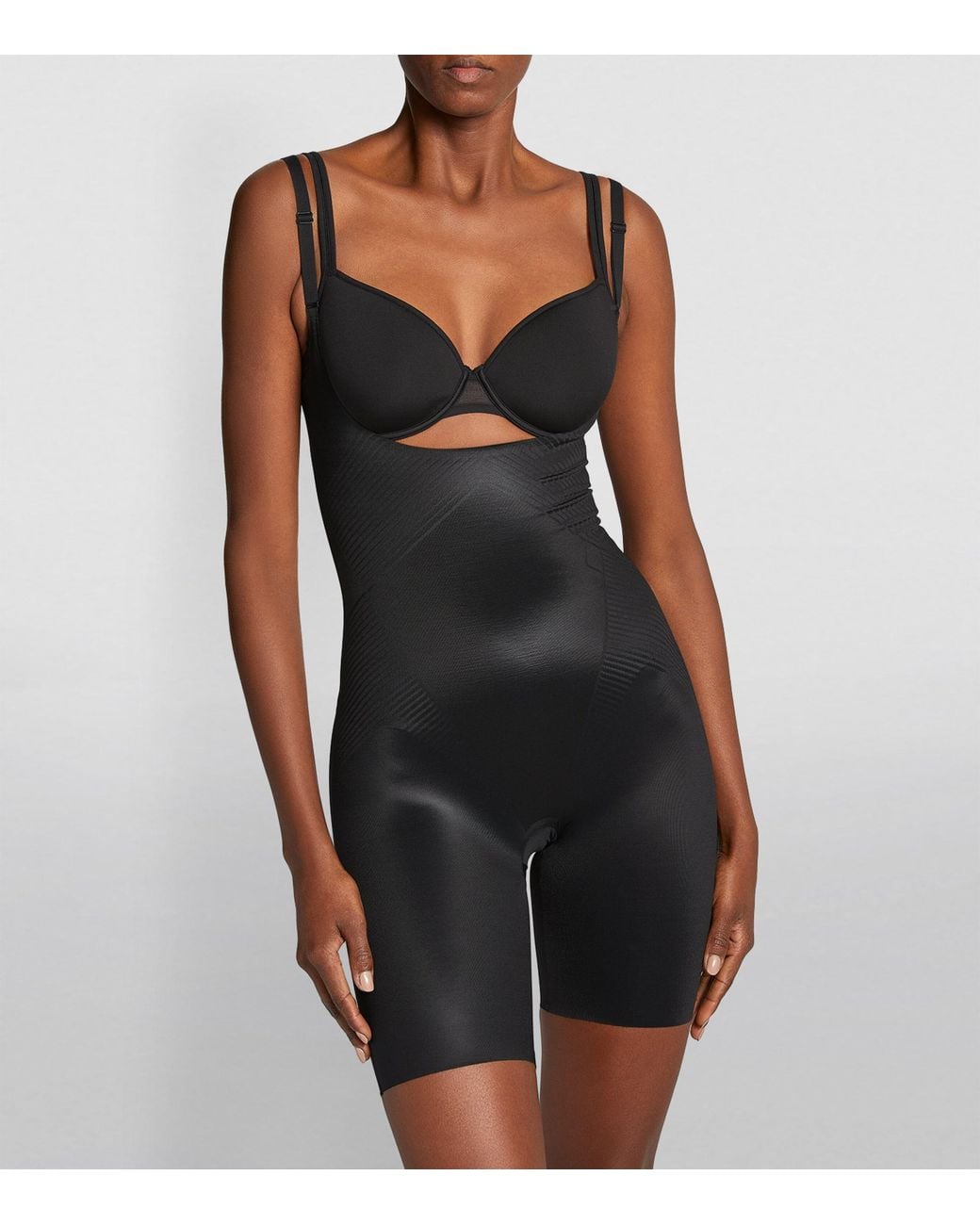 Spanx Black Shape Invisible Open-Bust Mid-Thigh Bodysuit