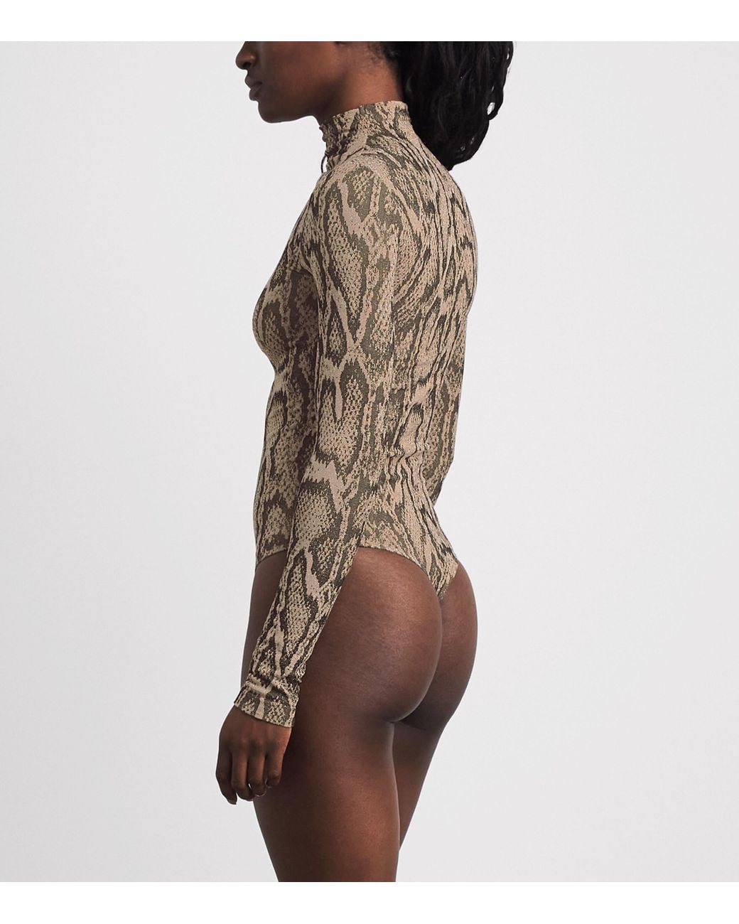 Wolford Brown Python Print High-Neck Bodysuit