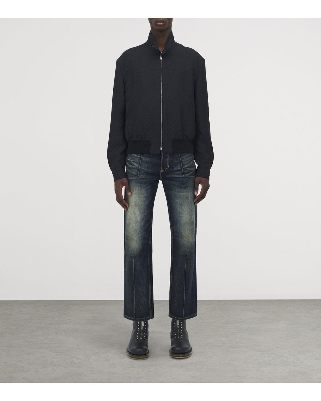 Alexander McQueen Blue Skull-Print Cropped Harrington Jacket for men