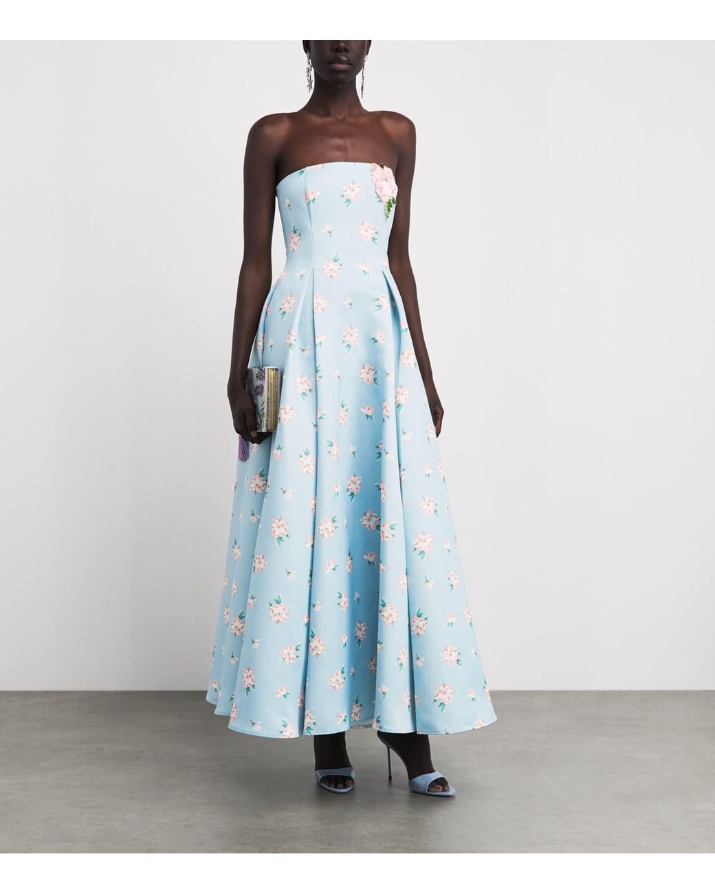 LEO LIN Blue Floral Nora Strapless Gown