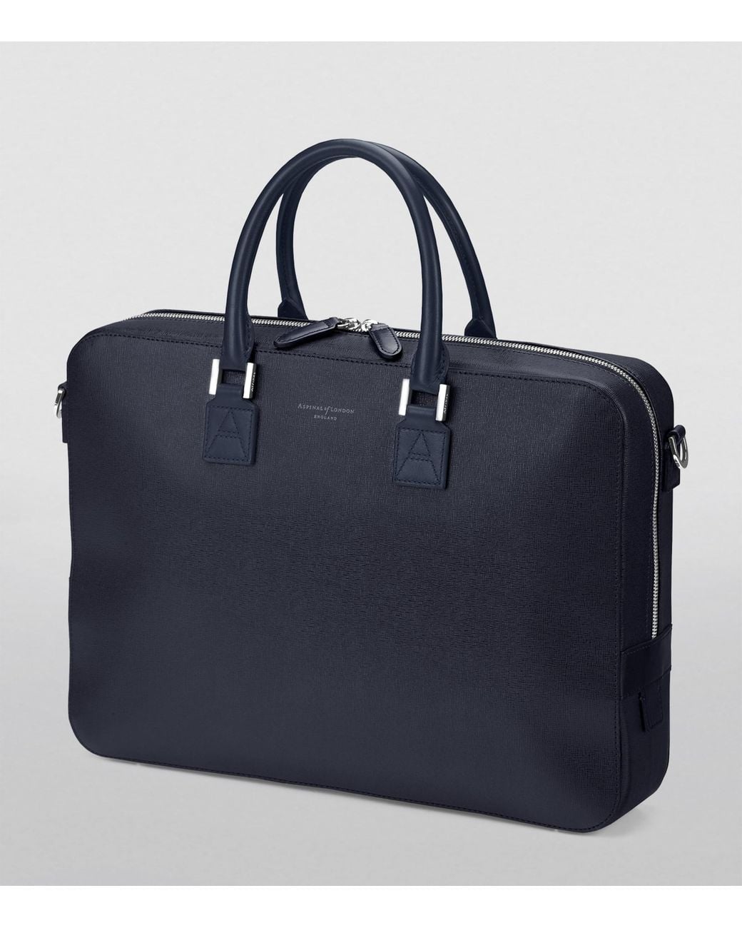 Aspinal Blue Leather Mount Street Briefcase Bag for men