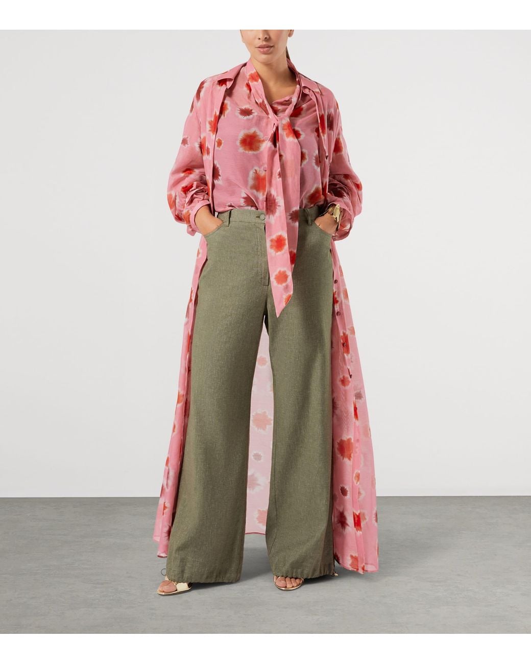 Marina Rinaldi Pink Cotton-Silk Printed Blouse