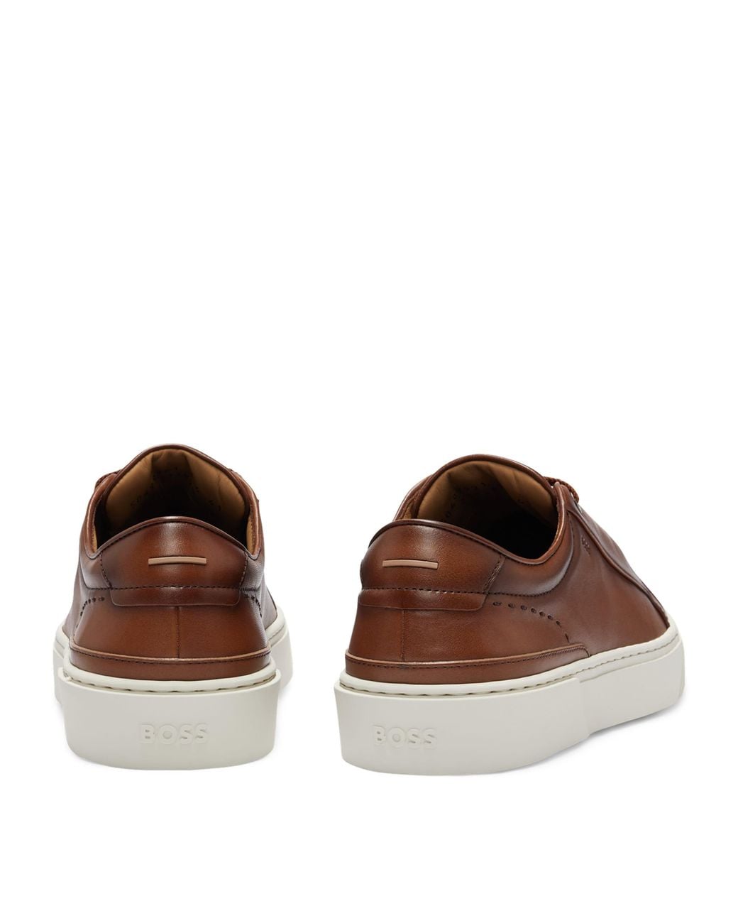 Boss Brown Leather Lace-Up Sneakers for men