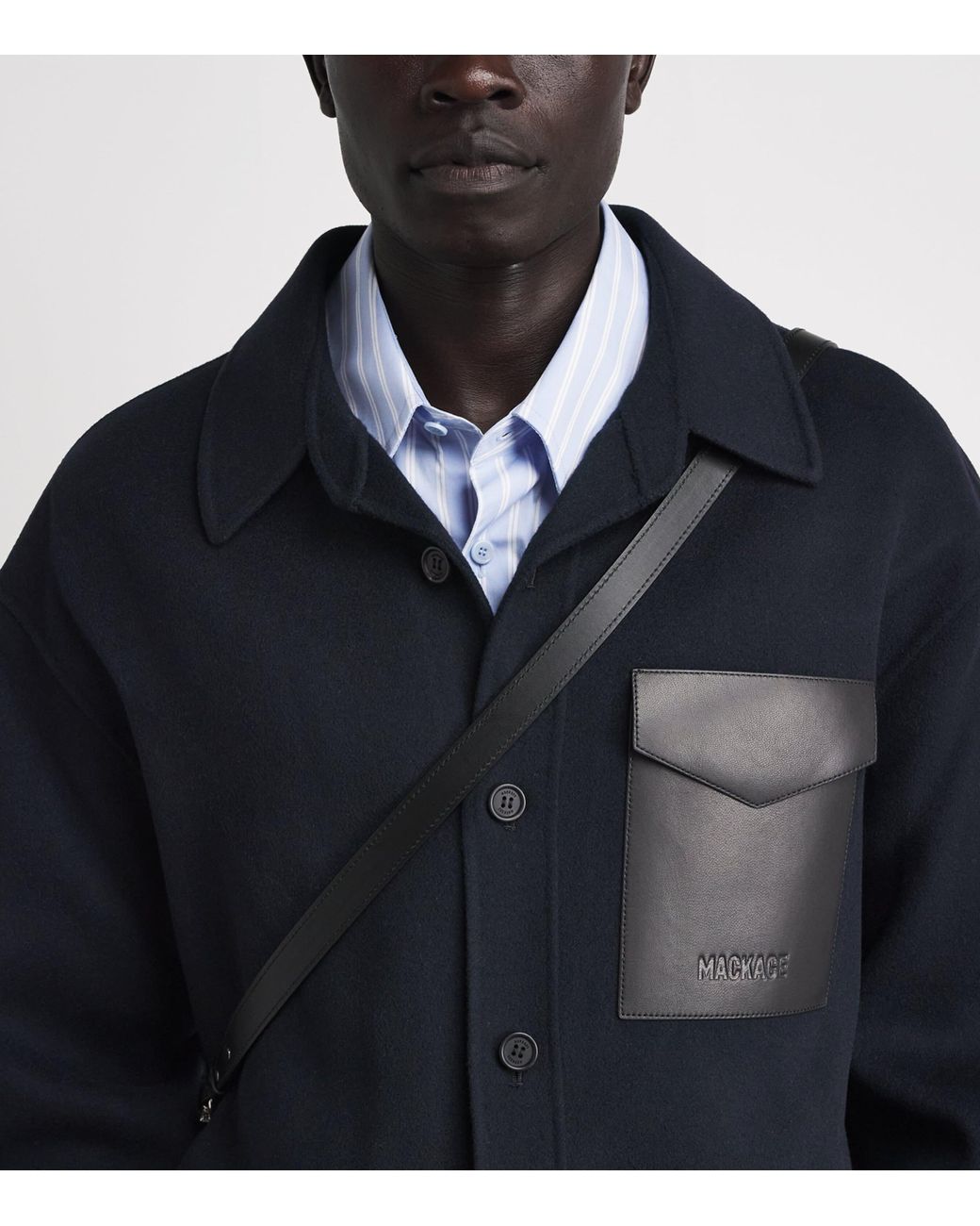 Mackage Blue Wool Leather-Trim Emmanuel Overshirt for men