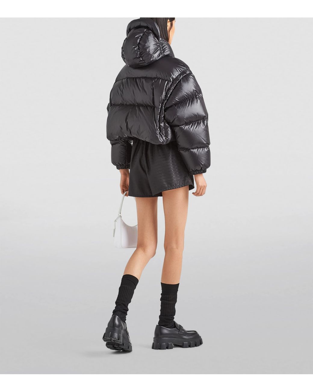 Prada Black Logo-Plaque Padded Cropped Shell-Down Jacket