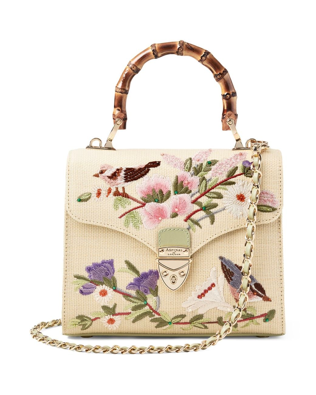 Aspinal Metallic Raffia Floral Embroidery Mayfair Bag