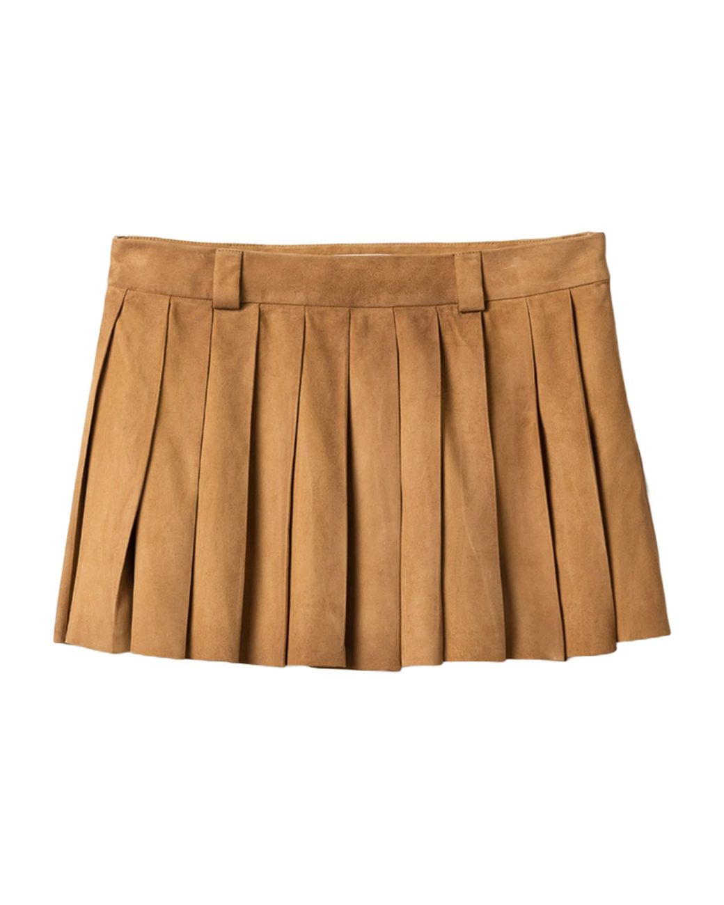 Miu Miu Brown Waxed Suede Pleated Miniskirt