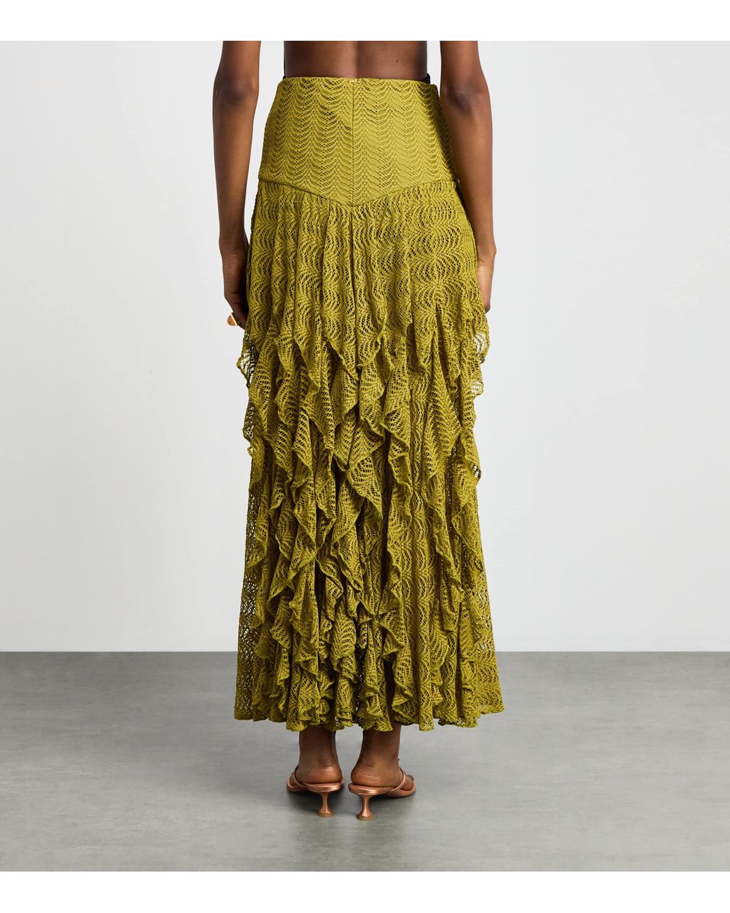 PATBO Green Ruffle Petal Maxi Skirt