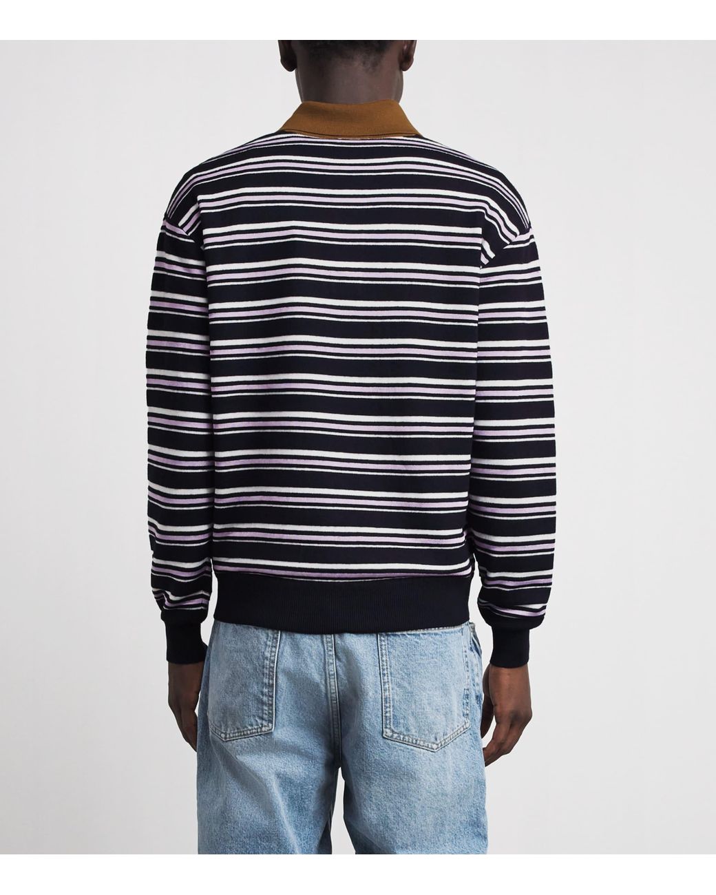 Drole de Monsieur Blue Wool-Blend Striped Polo Sweater for men