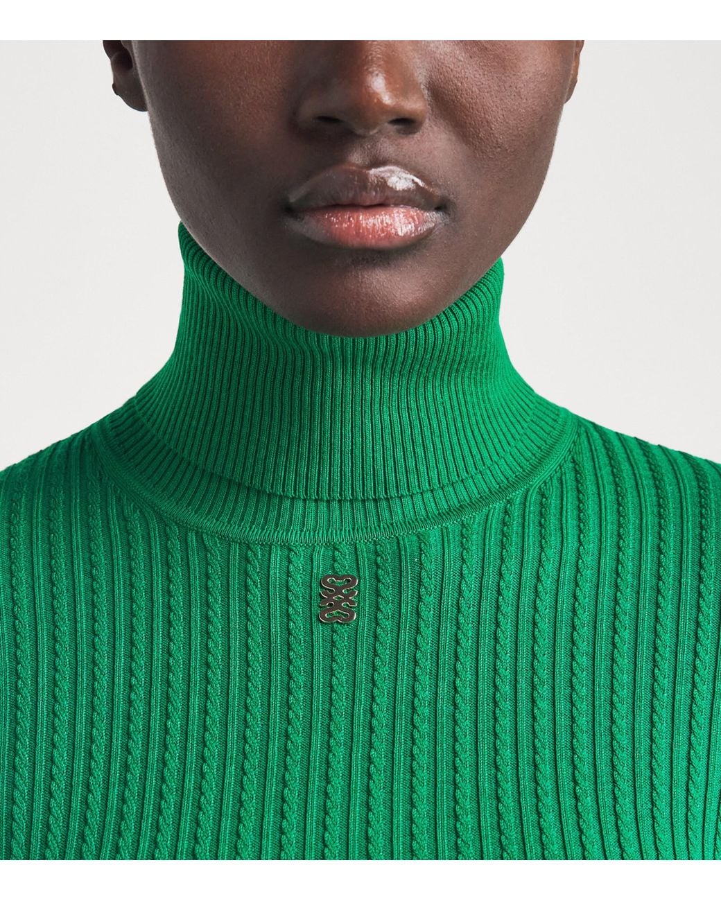 Sandro Green Cable-Knit Rollneck Sweater