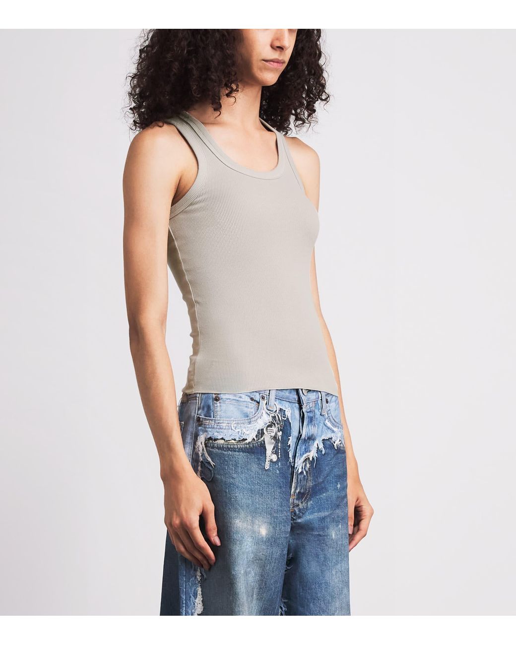 Skims Gray Stretch-Cotton Ribbed Tank Top