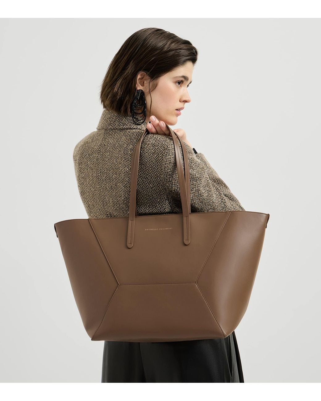 Brunello Cucinelli Brown Leather Bc Duo Tote Bag