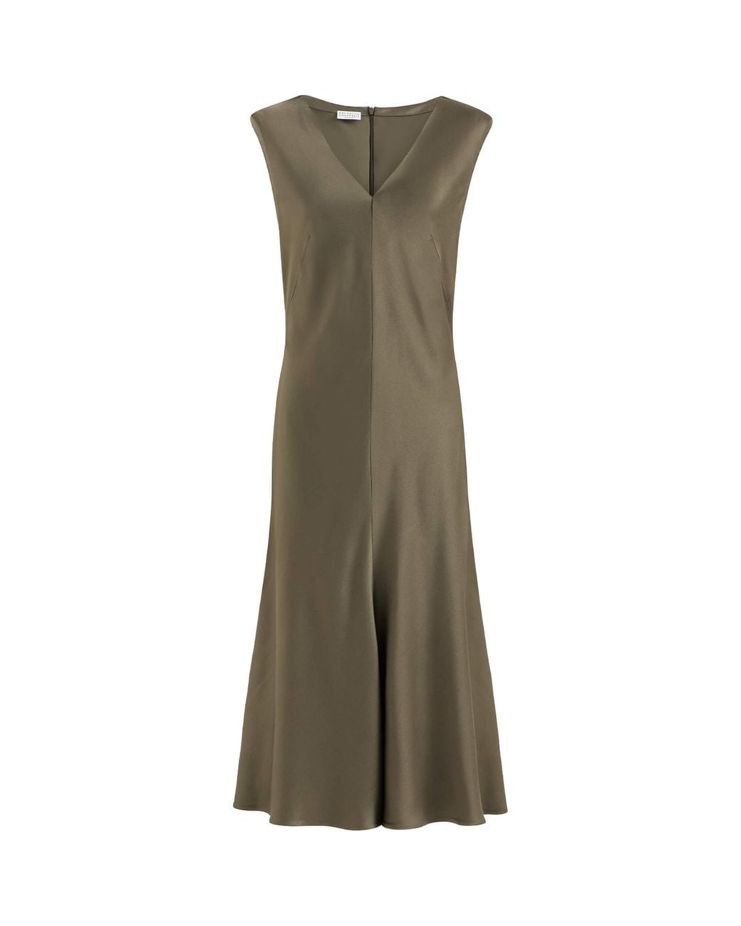 Brunello Cucinelli Green Satin Cady Flared Midi Dress