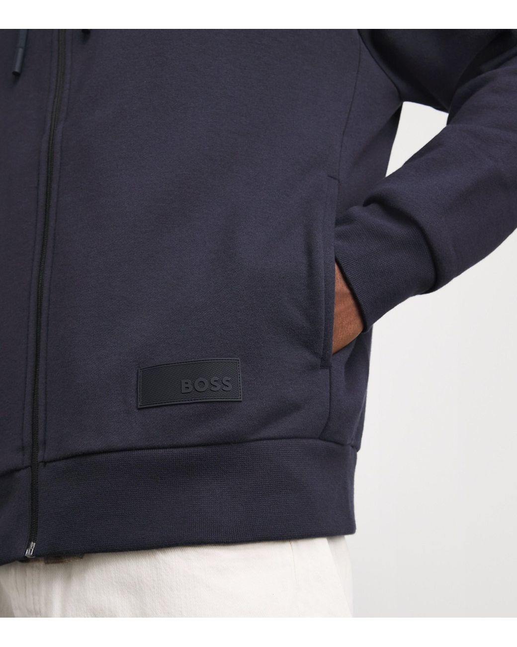 Boss Blue Cotton-Blend High-Neck Zip Hoodie for men