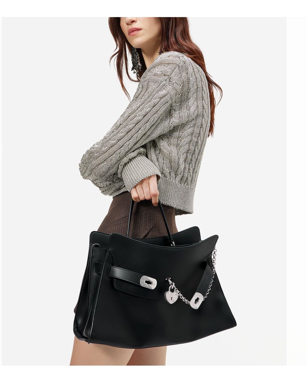 McQueen Black Calfskin Locke Top-Handle Bag