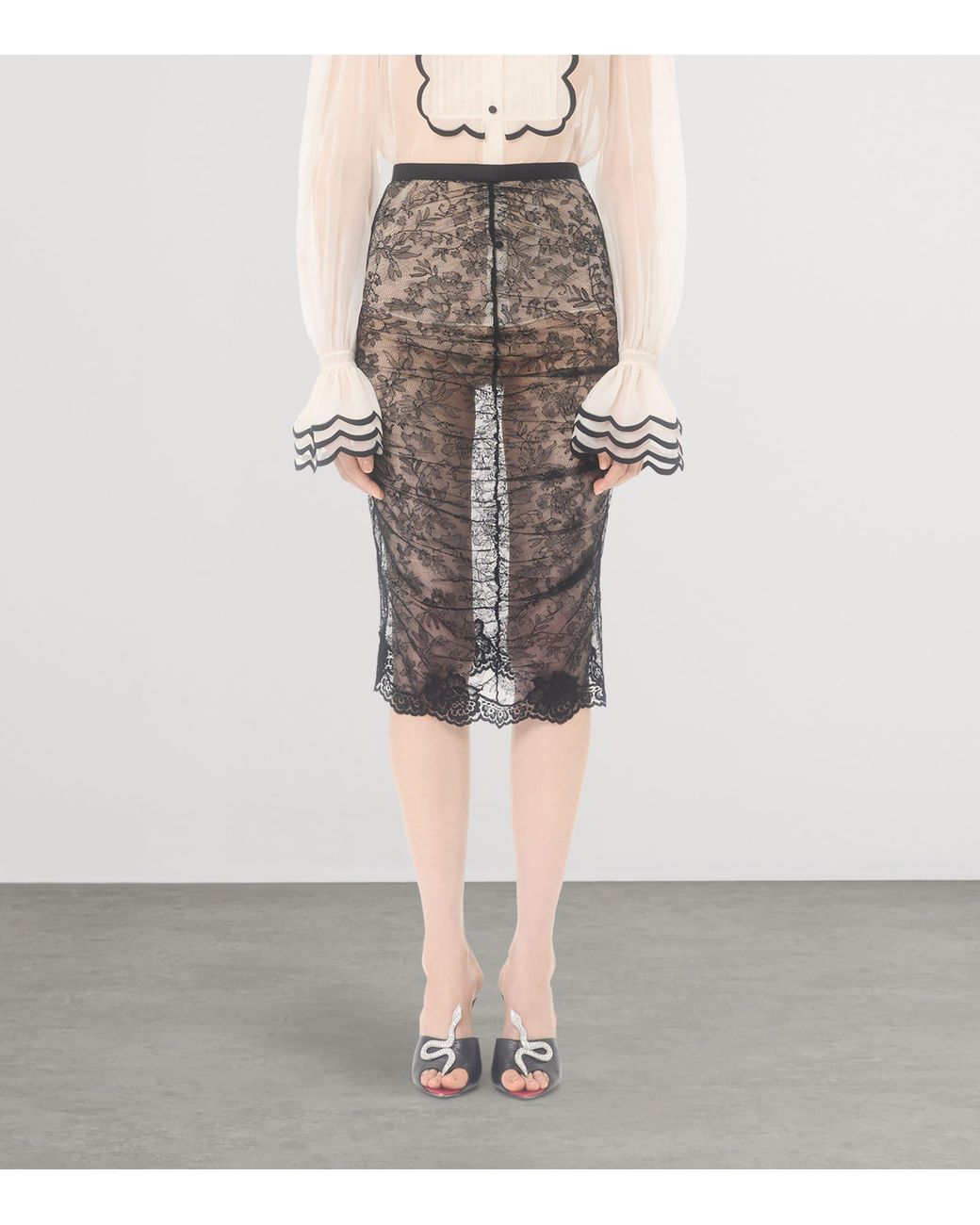 Valentino Gray Lace Ruched Skirt