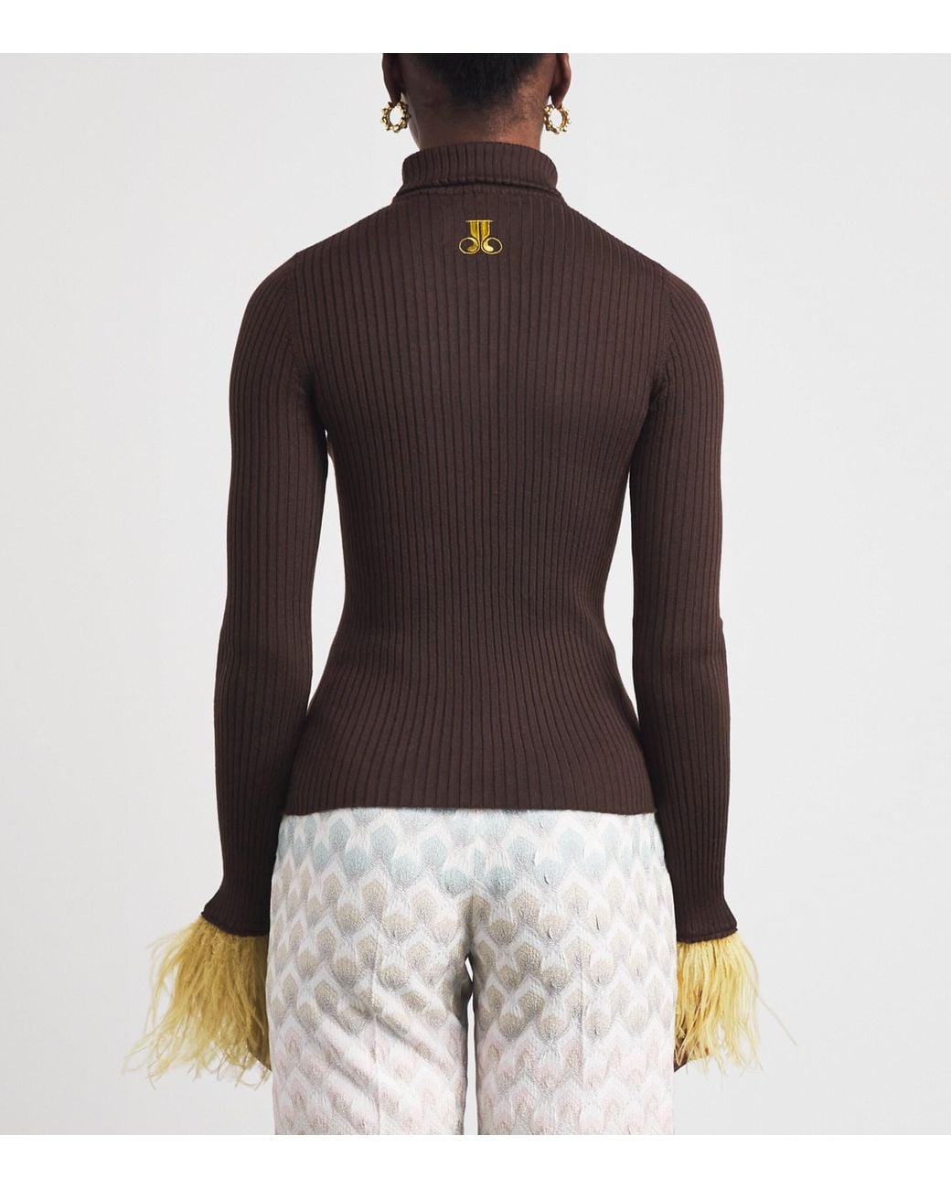 LaDoubleJ Brown Cashmere-Silk Feather-Trim Sweater