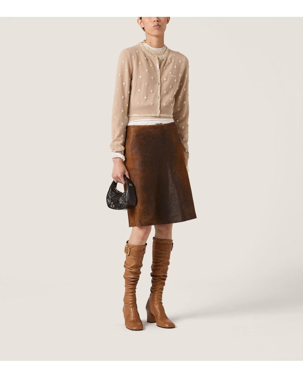 Miu Miu Natural Cashmere Embellished Cardigan