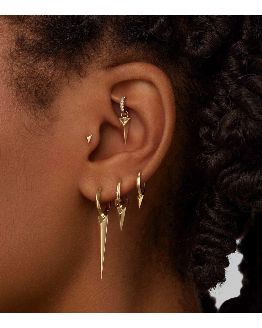 Maria Tash Metallic Faceted Single Short Spike Hoop Earring