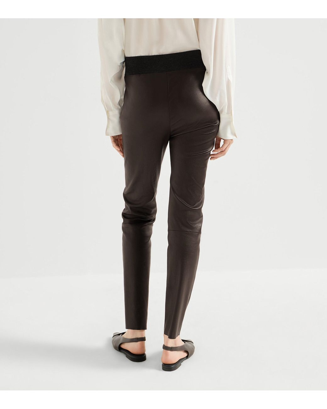 Brunello Cucinelli Gray Stretch-Nappa Leather Leggings