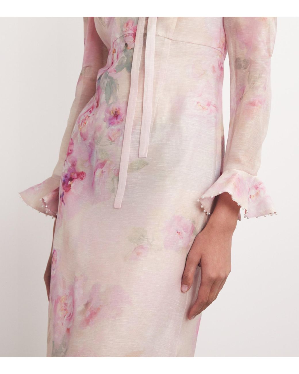 ワンピース Zimmermann Pink Silk Linen Midi Dress NEW Zimmermann Matchmaker Pink Floral Silk Linen Tie Midi