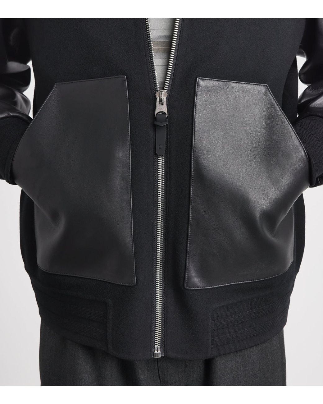Mackage Black Wool Leather-Trim Emilio Bomber Jacket for men