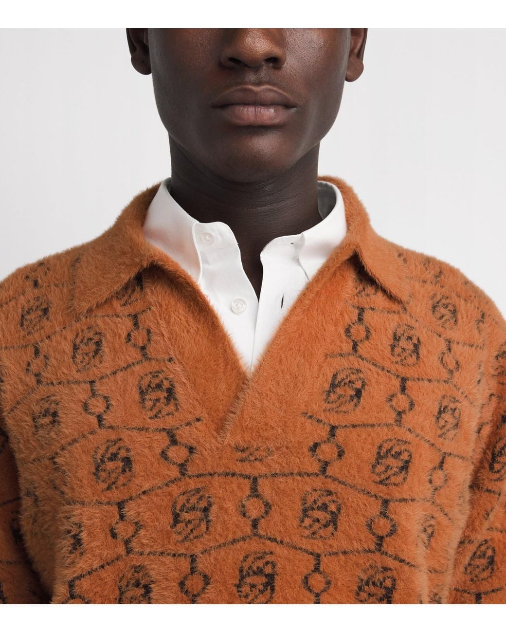 Drole de Monsieur Brown Monogram Jacquard Polo Sweater for men