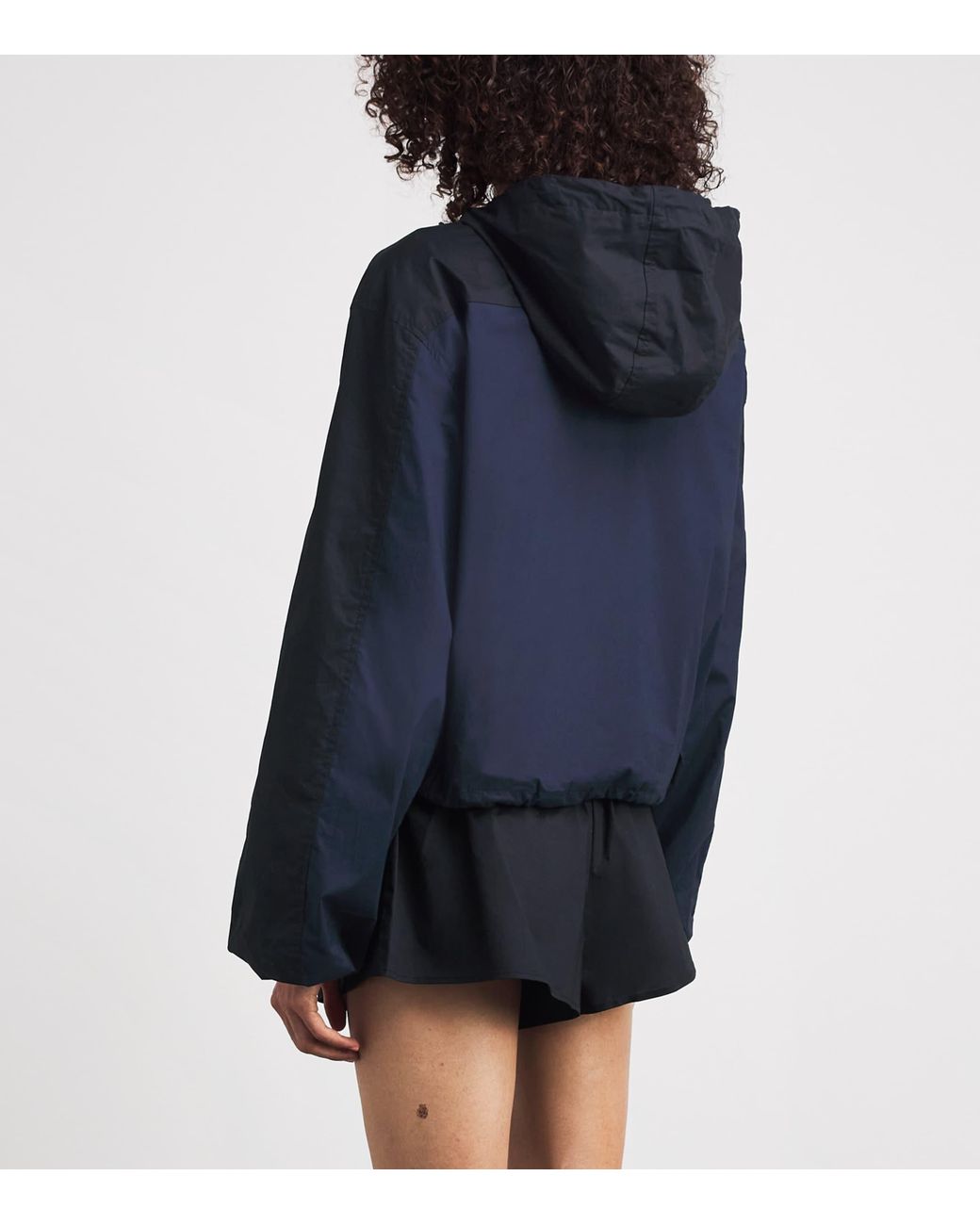 Skims Blue Woven Cotton Half-Zip Hoodie
