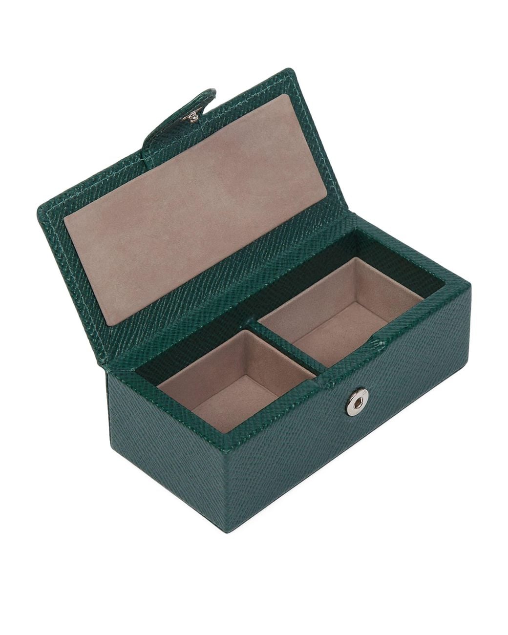 Smythson Green Panama Leather Cufflink Box for men