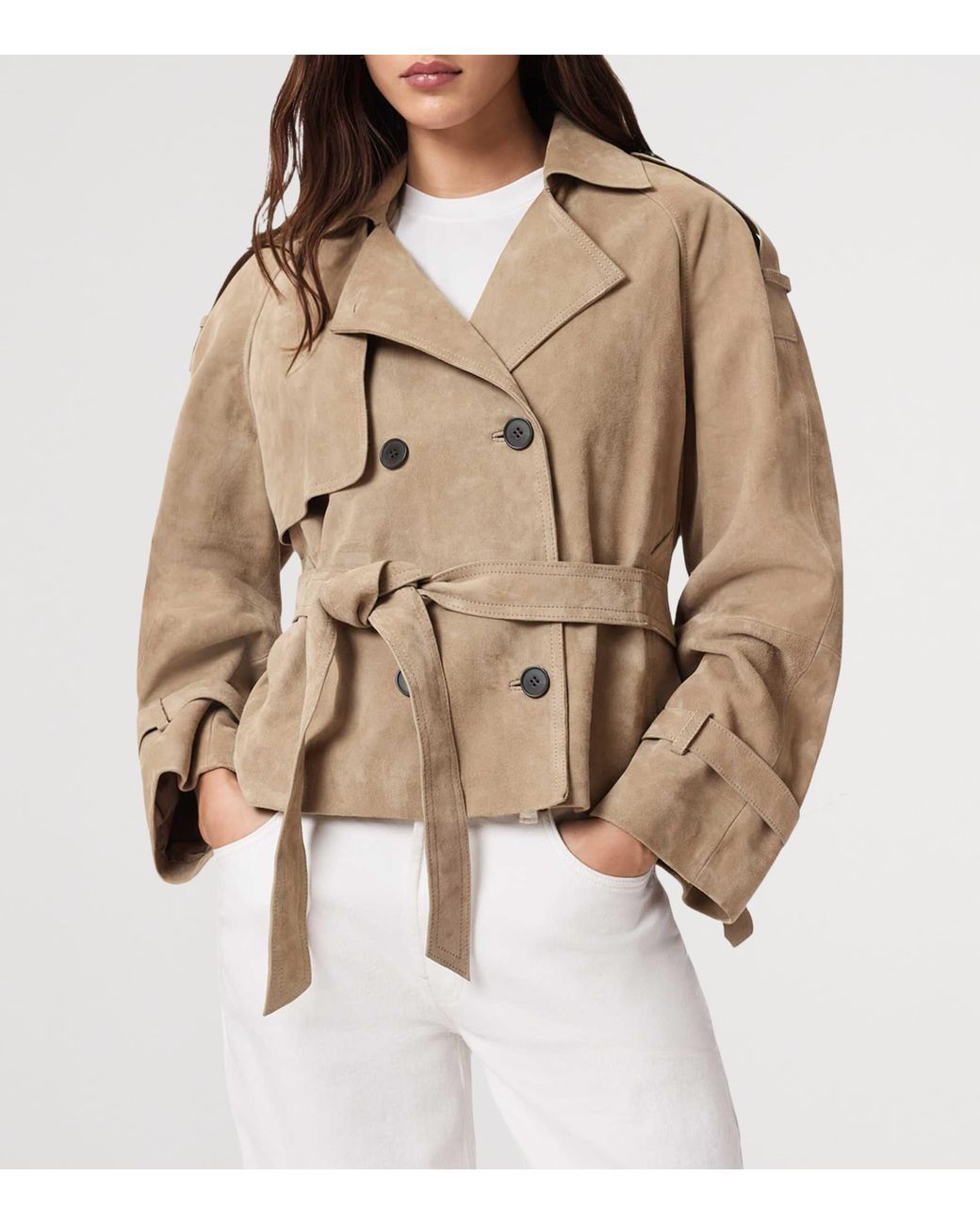 AllSaints Natural Suede Reed Trench Jacket