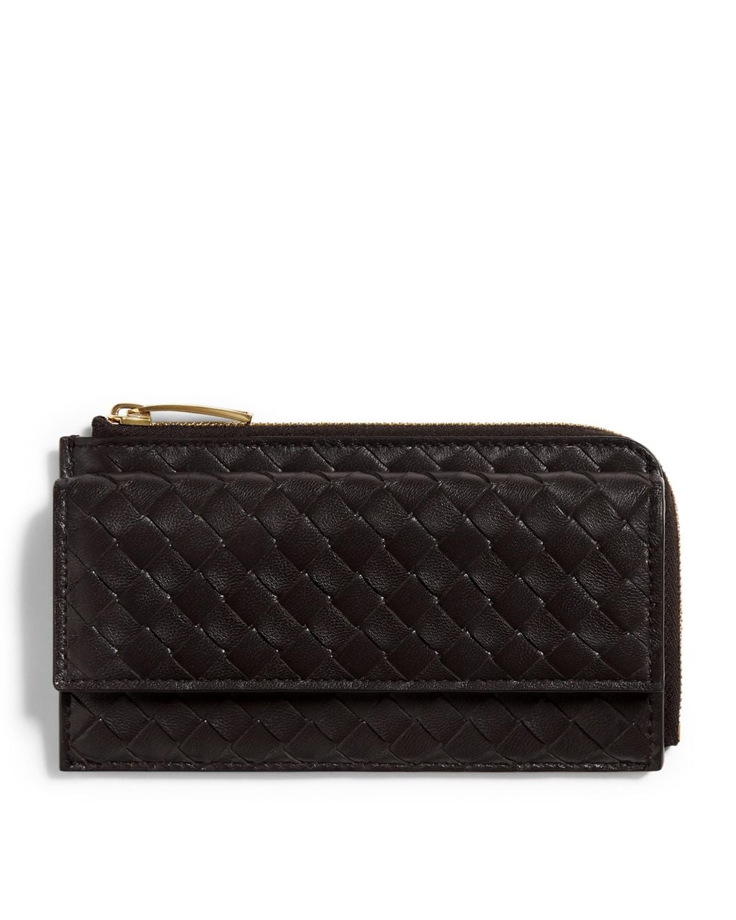 Bottega Veneta Black Leather Intrecciato L-Zip Card Holder