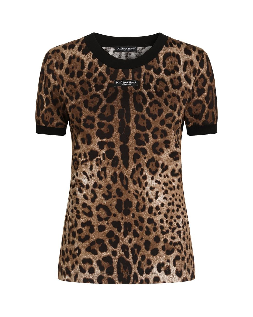 Dolce & Gabbana Brown Cotton Leopard Print T-Shirt