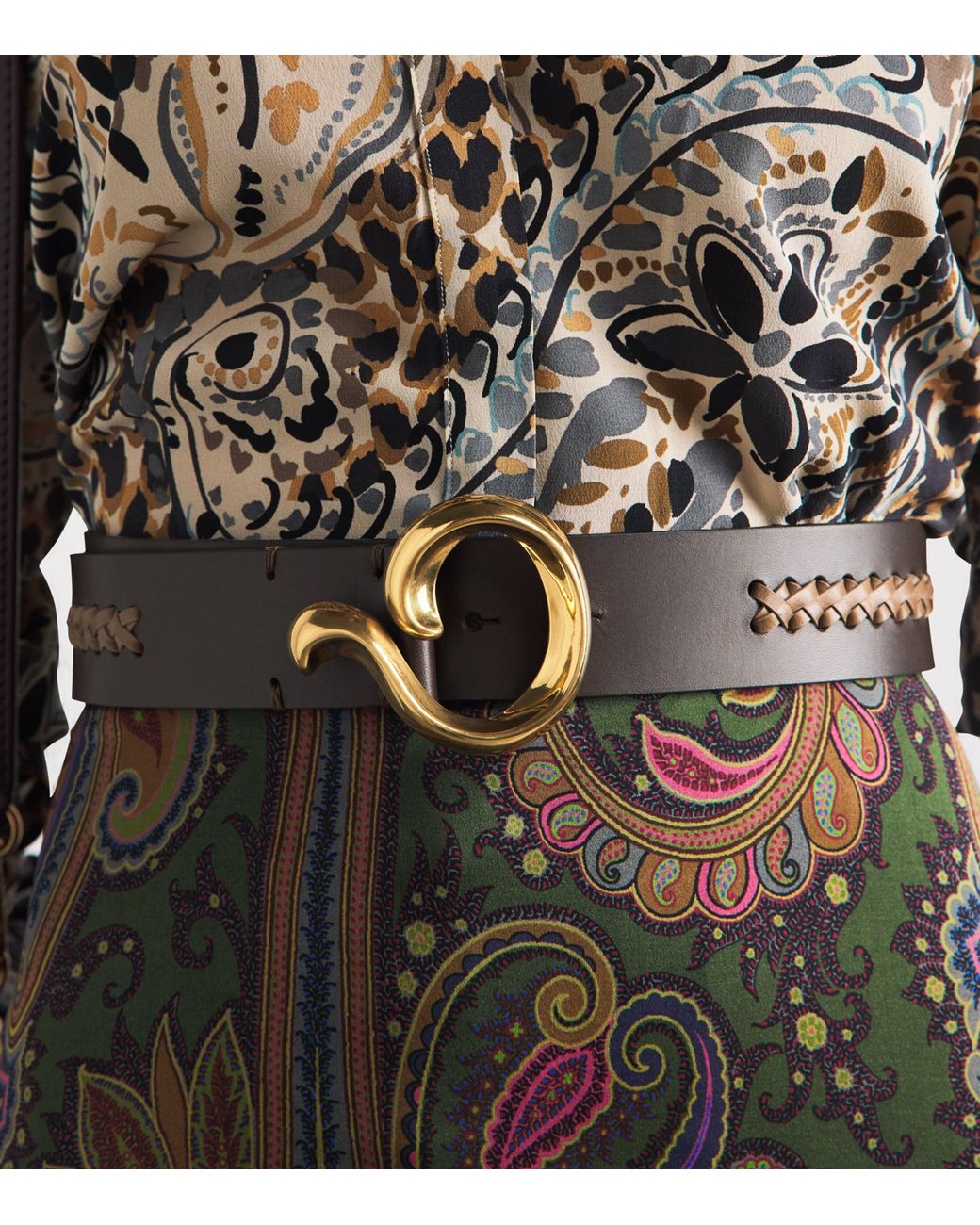 Etro Brown Paisley Hardware Waist Belt