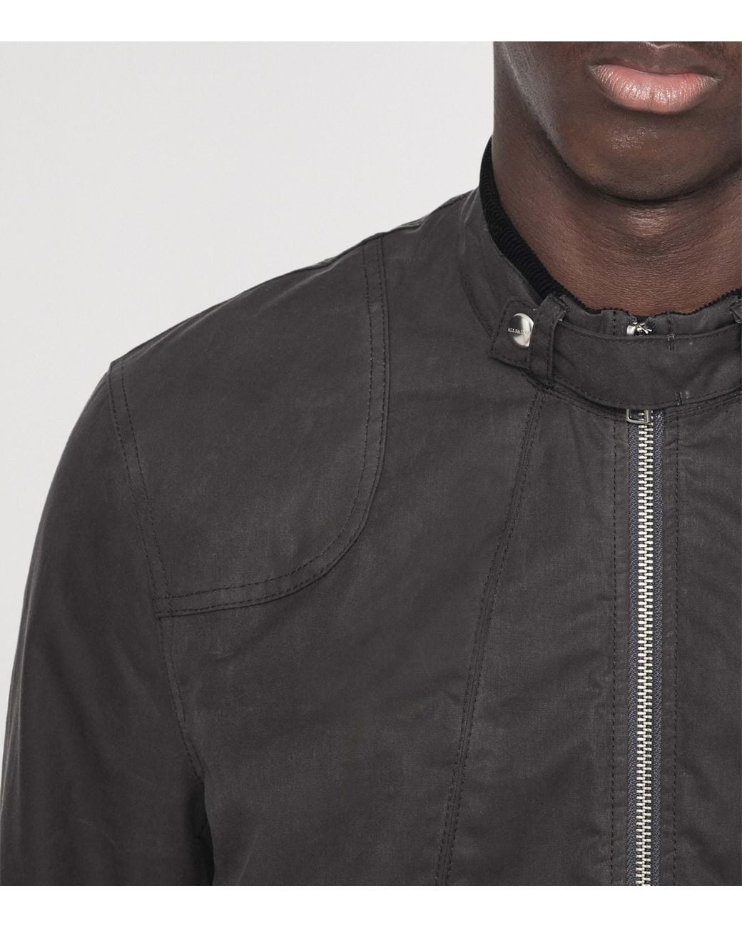 AllSaints Black Waxed Cotton Kirk Racer Jacket for men