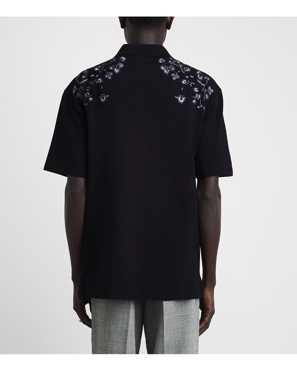 Amiri Black Cotton Floral-Embroidered Polo Shirt for men