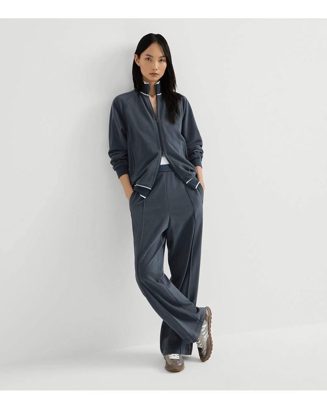 Brunello Cucinelli Blue Cotton Pleated Sweatpants