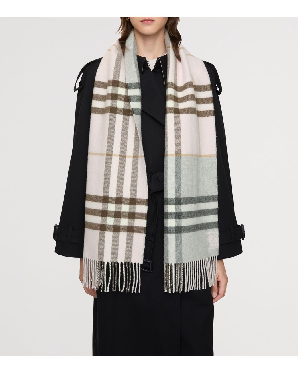 Burberry Pink Cashmere Contrast Check Scarf