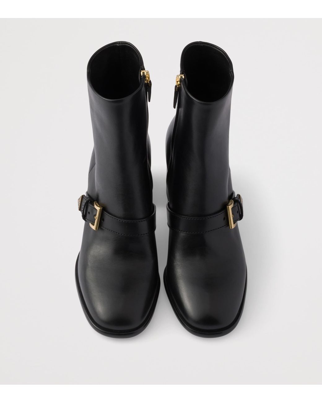 Prada Black Leather Buckle Booties Ankle Boots 65