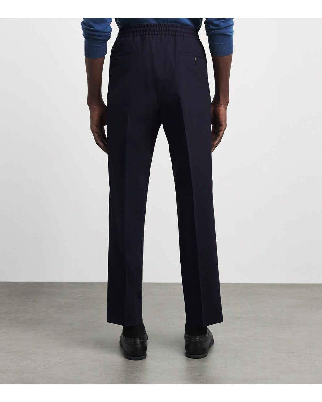 Corneliani Blue Stretch-Virgin Wool Drawstring Trousers for men